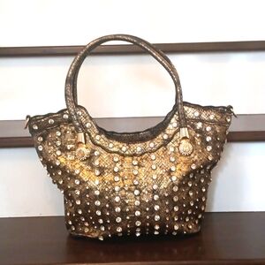 Crystale Metallic bronze snakeskin textured bag with ultra bling 🍂